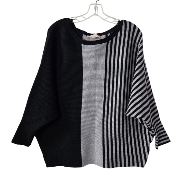 Philosophy 1X Black Gray Stripe Dolman Sleeve Pullover Lightweight Sweater Top - Picture 5 of 14